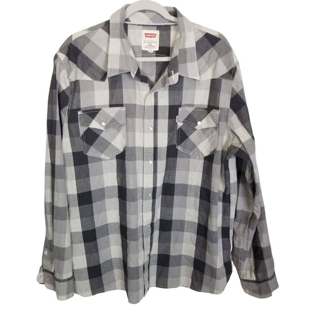 Levis Mens Check Western Shirt Pearl Snap Size XXL Cowboy Rodeo Country Ranch